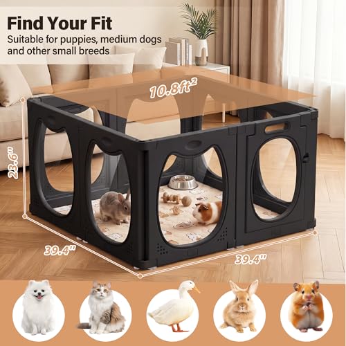 Clear PET Dog Playpen Indoor, 8-Panel Heavy-Duty Transparent Puppy Playpen, Modular Pet Fence Enclosure for Small Medium Dogs, Easy to Assemble (Black, 24 Inch H, 8 Panels) - color: Black