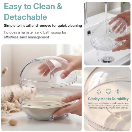 Clear Hamster Sand Bath, Dinosaur Sandbox Hideout with Scoop (L) | Anti-Scatter Sandbox, For Dwarf Hamsters Gerbils Mice, Hideout & Sand Bath Container - size: Large