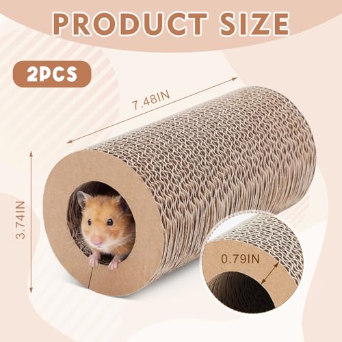 Dansydaisy 2 Pack Hamster Tunnel Tube Toy - 7.5" Natural Corrugated Cardboard Chew Toy & Hideout - Safe for Syrian Hamsters, Gerbils, Rats, Mice, Parrots, and Other Small Pets