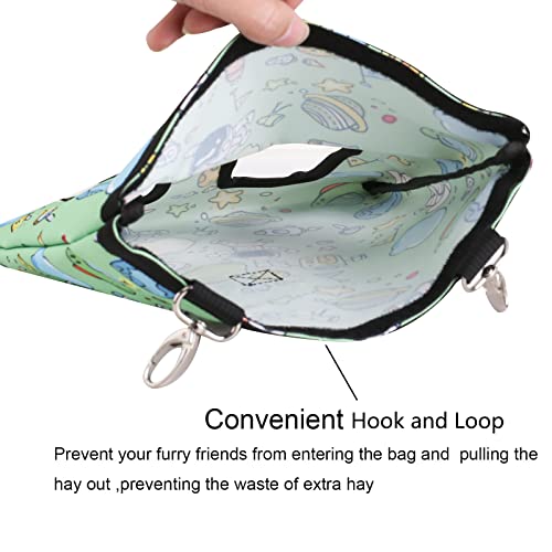Rabbit Hay Feeder Bag Hanging Hay Rack (Pattern Green, 2 Windows) | Guinea Pigs Manger Holder Dispenser Small Animal Feeder Storage Pouch for Bunny Chinchilla Hamster - color: Pattern Green