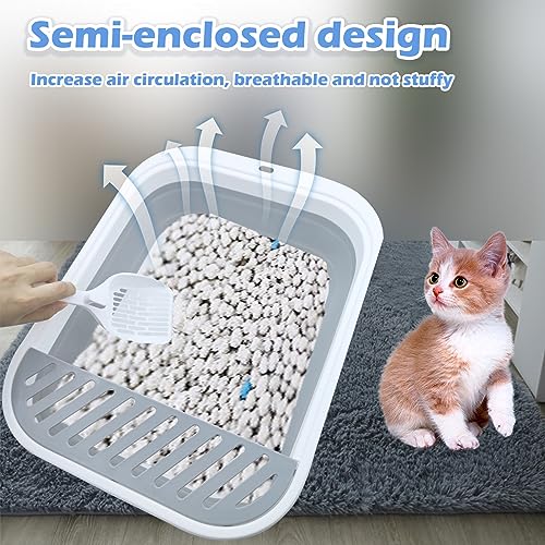 Collapsible Small Cat Litter Box,Open Top Cats Litter Pan with Scoop Waterproof & Foldable Kitten Potty Toilet Anti-Splashing Low Entry Kitty Travel Litter Tray Semi-Enclosed Easy Clean(Gray) - color: 【Gray】