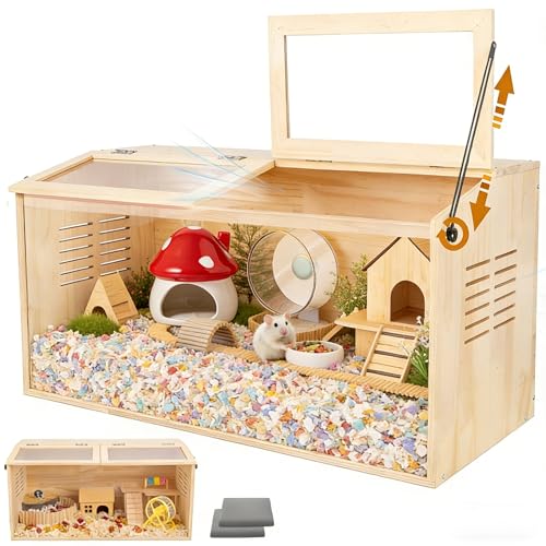 Wooden Hamster Cage,Chewproof,40" L x 20" W x 20" H Animal Cabinet for Dwarf Syrian Hamsters Degus, Hamster Habitat with Openable Top and Large Acrylic Sheets. - size: 40.0"L x 20.0"W x 20.0"H