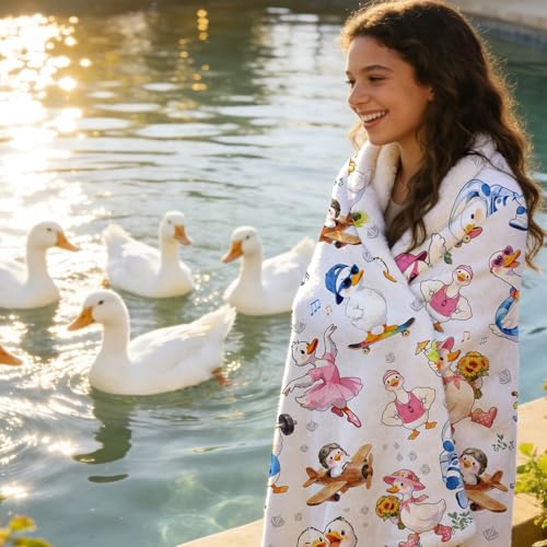 White Duck Blanket Gifts for Girls Women Duck Lovers Soft Lightweight Flannel Ducks Throw Blanket Cozy Room Decor 50"x40" - color: White Duck