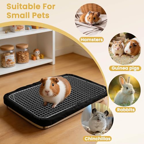 Guinea Pig Litter Box for Small Animals, Rabbit Litter Box with Grid Tray, Metal Base, Reusable Dual-Layer Liner, Easy to Clean, Low Entry (2.4 inch)
