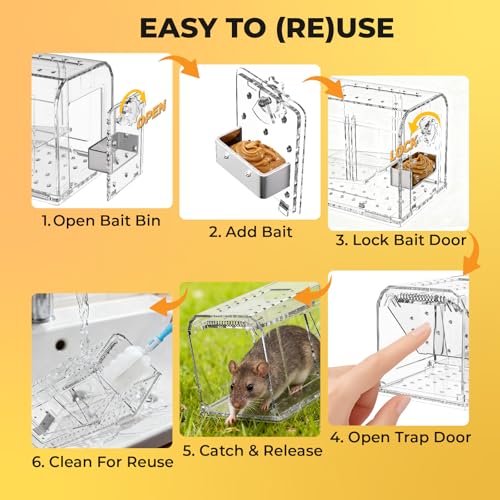 2 Pack Humane Mouse Trap for Indoor No Kill Live Mice Traps for House Mice | 7.13x2.3x2.7 In Catch and Release Mouse Traps for Small Mice, Kids & Pets Friendly, Reusable Mousetrap with Cleaning Brushes - size: 2 Pack