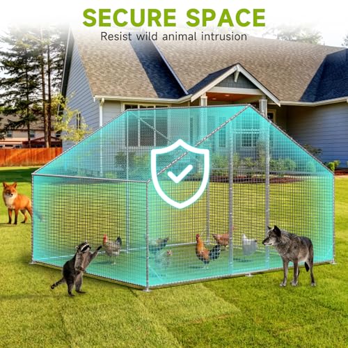 Large Walk-in Chicken Coop with Chicken Run, Galvanized Poultry Enclosure with Waterproof Anti-UV Cover and Security Lock, Ideal for Rabbit, Duck, Backyard and Farm Yard，9.8'x 6.6'x 6.6' - size: 117.6"L x 78.7"W x 78.7"H