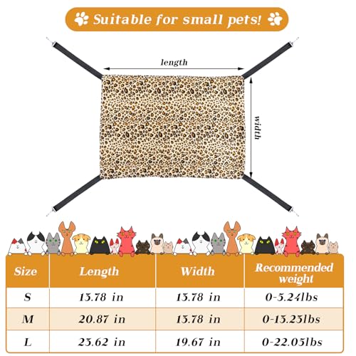 Jetec 2 Pack Cat Hammock for Cage, Catio Accessories Reversible Soft Cats Bed with Adjustable Straps and Hooks Double-Sided Linen and Fleece Hanging Hammock for Cats, Kitten(Leopard and Dot,M) - size: M