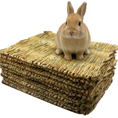 Tfwadmx Rabbit Grass Mat 8Pcs Large 16''x11'' Natural Woven Seagrass Mat Bunny Sleeping Bed Mat Cage Chew Toy for Chinchilla Guinea Pig Ferret Guinea Pig and Small Animals - size: 16.0''x11''(8pcs)