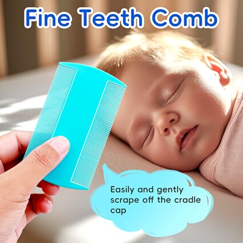 Cradle Cap Brush for Babies, Baby Bath Essentials with Silicone Scrubber Bath Sponge Dual-Sided Comb for Newborns Toddlers Boys Girls (Blue,Set of 5) - color: Blue Brush+ Comb