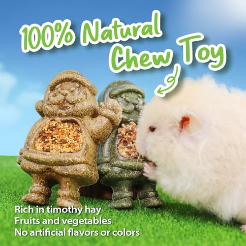 TEEWY Santa Claus Guinea Pig Toys, Natural Vegetables, Fruits and Timothy, Christmas Hamster Chew Toys for Teeth, Guinea Pig Toys Enrichment, Small Animal Chew Toys for Chinchilla, Rat, Gerbil, 2PCS - style: Santa Claus