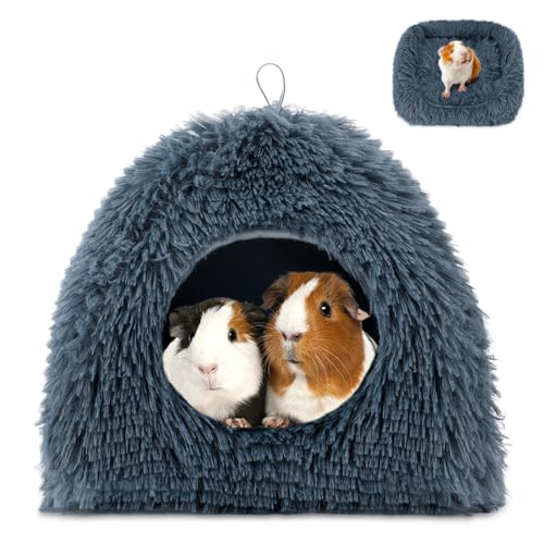 YUEPET Rabbit Bed, Bunny Hideout, Guinea Pig Bed, Ferret Bed, Dark Grey | Semi-Closed Cave, Thick Plush Fabric, Removable Washable Pad, Indoor Use for Small Animals - color: Dark Grey
