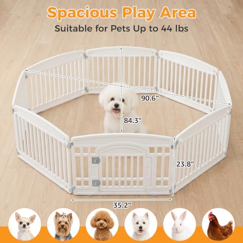NEWBULIG 24 Inch 8 Panels Dog Playpen, Plastic Pet Play Pen Fence | Portable, Secure Locking Door, Indoor Outdoor Yard RV Camping, Small Medium Dogs, Black - color: White, size: 8 Panels/24IN
