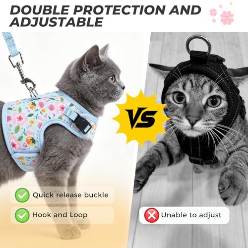 BINGPET Cat Harness and Leash Set, Escape Proof and Adjustable, Medium | Step-in Vest, Lightweight Soft Breathable Mesh, Hook & Loop, Easy Control for Small & Medium Cats Walking Travel - color: Flower, size: Medium