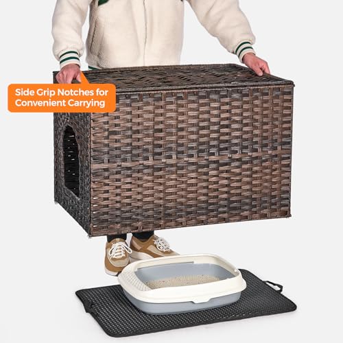 Large Cat Litter Box Enclosure, Hidden Litter Box Furniture with Litter Mat | Side Entry Design, Easy-Clean Removable Top, Quick Assembly, Raised Edge for Secure Items, Side Grip Cutouts - color: Brown, size: 30.3'' L X 18.2'' W X 20.5'' H