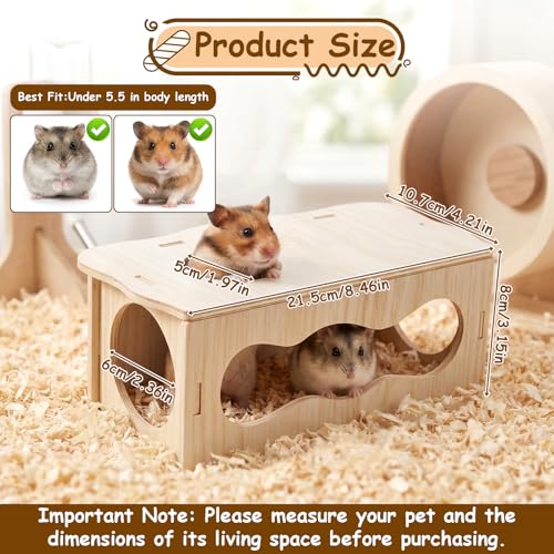 Hamster Tunnel Hideout Wooden House, Medium Wooden Hamsters Inspired Tunnels Hamster with Side Top Windows Peep Tunnels Chamber Hideout Tunnel Smooth Streamlined Design for Dwarf and Syrian Hamsters