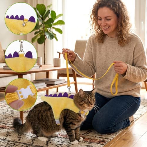 Adjustable Rabbit Harness and Leash Set, Small Animals Vest Harness, | Adjustable Straps & Magic Tape Design for Puppies, Cats, Squirrels, Rats, Bunnies, Ferrets, Outdoor Walking - color: Yellow