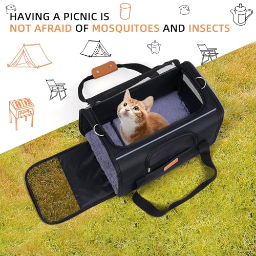 SMOUATOU Cat Carrier, Dog Carrier, Cat Bag Carrier, Cat Travel Carrier, Soft-Sided and Scratch-Proof mesh Cat Bag Pet Carriers, Travel Puppy Carry, Pet Home(Black) - color: Black