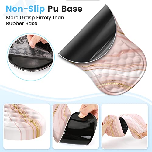 HAOCOO Ergonomic Keyboard Wrist Rest & Mouse Pad Set, Rose Gold Pink | Memory Foam Wrist Support, Ergonomic Keyboard Rest, Smooth Mouse Pad Surface, Non-Slip PU Base, Matching Coaster Set - color: Marble Rose Gold Pink Fluid