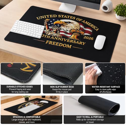 Large 250 Anniversary Mouse Pad,Eagle and USA Flag Design - color: Black 1
