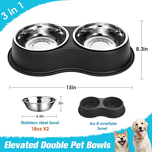 Epetslove Stainless Steel Dog Bowls Double Non-Slip Dog Water and Food Bowl | Pet Feeder Bowls, Dog Dishes, Raised Feeding Design, Double Bowls Set, For Puppies, Medium Dogs and Cats, Outdoor / Indoor - color: 1.Black, size: Medium-18oz