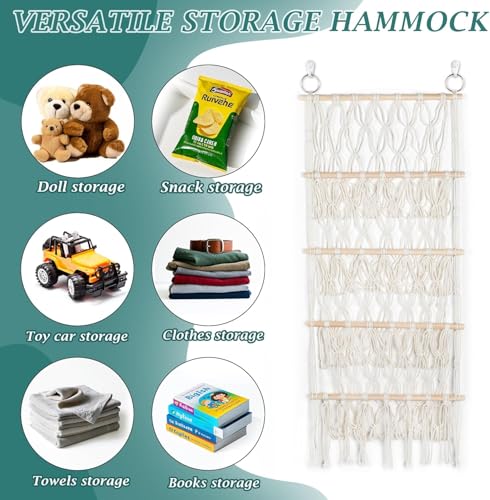 42cm Wide Over The Door Stuffed Animal Storage- 5-Tier Stuffed Animal Hammock For Toy Plush Hammock Hanging Net Big Girls Toddler Large Bag Animals Stuffy Behind - color: Beige