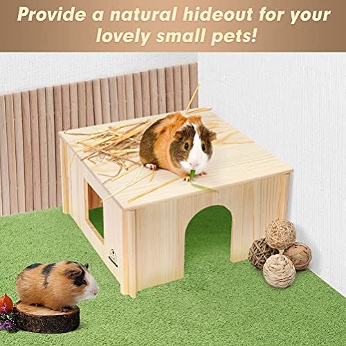 PAWCHIE Wooden Hut for Guinea Pig with Windows - Detachable and Large Size Wood House, Suitable for Guinea Gigs, Hamsters, Chinchillas and Other Small Animals Hideout - color: Rectangular Hut