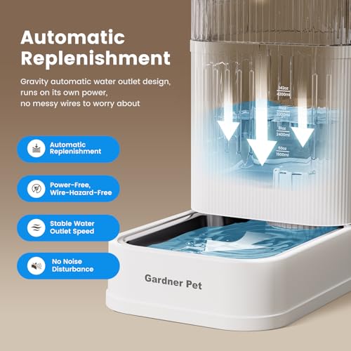 Gardner Pet 1.7 Gallon Automatic Dog Water Bowl Dispenser 6.5L Gravity Water Feeder with Stainless Steel Bowl & Maifan Stone Filter, BPA-Free for for Cats and Dogs (White, 1.7 Gallon) - color: White, size: 1.7 Gallon