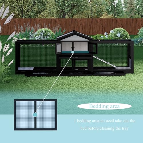 89" Wooden Rabbit Hutch Bunny Cage Pet Playpen House Enclosure with Double Side Run Boxes, Ramp, for Guinea Pig and Small Animals, Black - size: 89 inch