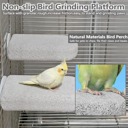 4PCS Bird Beak Grinding Stone,Parrot Perch Stands,Parakeets Platform Chewing Toys Calcium Pumice Lava Foot Claws Trimmer Climbing Ledge for Cockatiel Budgie Conure Lovebird(L,Grey) - color: 4Pack Grey | L