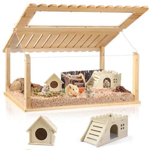 24 inch Acrylic Hamster Cage with 2 Small Hamster House - Long-Lasting, Easy Clean Guinea Pig Cages, Clear View Design for Active Small Pets