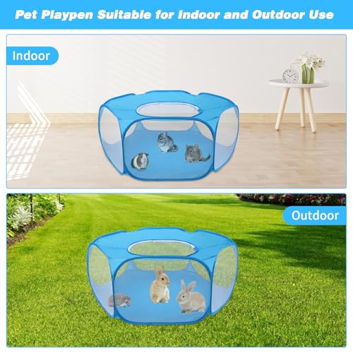 Rypet Guinea Pig Playpen Pop-Up, Outdoor Yard Fence for Small Pets,TentBlue | Breathable 360° Mesh View, Pops Open Fast, 47 x 15 in Play Space, Folds Flat for Travel, Rabbits Hamsters Hedgehogs - color: Blue, style: Enclosed Playpen