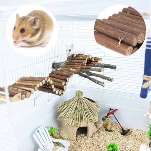 PINVNBY 8 PCS Hamster Wooden Ladder Bridge Tunnel Hide, Hamster Cage Accessories for Chinchillas Guinea Pigs Mouse Rat Ferre, Rodents Natural Hideout for Small Animals - color: 8 PCS, Fruitwood