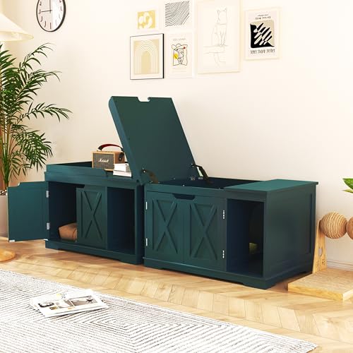 PUPETPO Cat Litter Box Enclosure Furniture, Hidden Litter Box Cabinet with Flip Top, 31.5" Indoor Cat House Washroom for Kitty, Medium and Large Cat, Green - color: Green