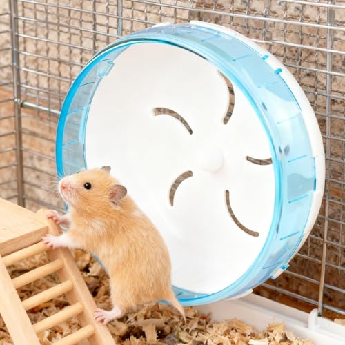 WishLotus Silent Running Wheel - Small Pet Exercise Toy and Cage Accessory for Hamster, Golden Silk Shih Tzu, Bear (Blue,18cm) - color: blue,18cm
