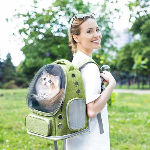 Cat Backpack Carrier Clear Bubble Window for Cats & Small Dogs up to 15 lb | Large Space Breathable Foldable Pet Carrier Airline Approved, Mesh Entry Safety Tether Washable Pad, Travel Hiking Outdoor - color: Green