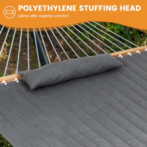 Lazy Daze 12 FT Sunbrella Quilted Hammock, Non-Fading Double Hammock | 2 Person Hammock with Pillow, Straps, Carabiners , All Weather Fade Resistant for Outside, Cast Slate - color: Cast Slate