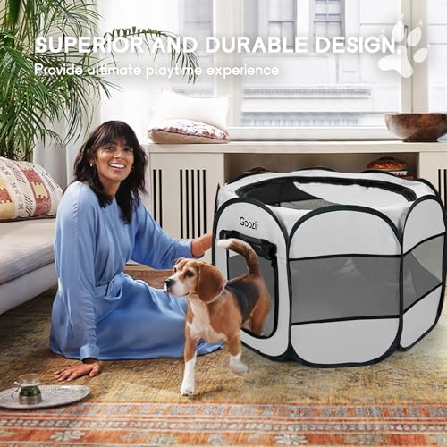 Goozii Pet Cat Playpen for Indoor Cats Enclosed, Puppy Dog Play Pen for Outdoor Travel Camping (Medium Size, Light Grey) - color: Light Grey, style: M [35.5" x 35.5" x 23.1"]