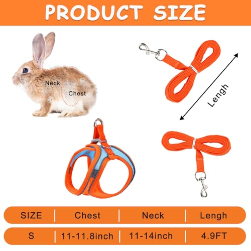 PETKNOWS 2 Pack Rabbit Harness and Leash Set | Double Buckle Bunny Harness with Reflective Strips Soft Breathable Mesh Vest Harness for Rabbits Walks Accessories