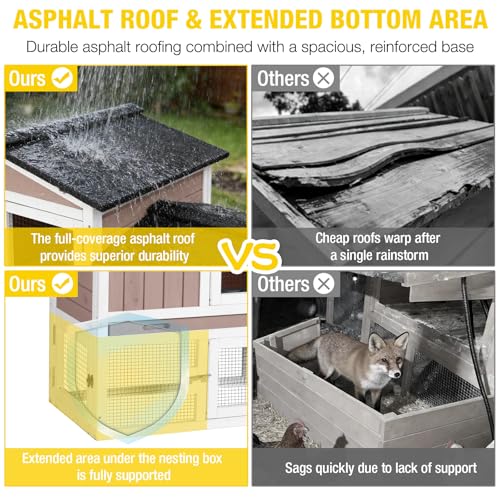 Aivituvin Chicken Coop for 2 Chickens, Outdoor Wooden Rabbit Hutch Hen House Poultry Quail Cage with Weatherproof Asphalt Roof, Leakproof Pull-Out Tray for 2 Rabbits or Small Animals