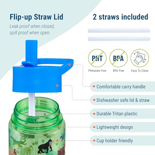 Wildkin 16 oz Tritan Water Bottle with Leakproof Straw Lid, Wild Animals | Lightweight Tritan, dishwasher safe, straw lid helps prevent leaks when closed, easy for little hands, ages 3+ - color: Wild Animals, size: 16 Ounces