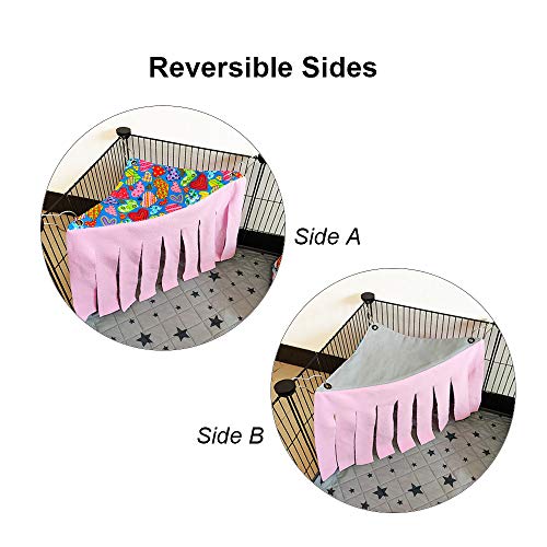 RIOUSSI Guinea Pig Hideout Hideaway Corner Fleece Toys Cage Accessories | Reversible Sides | Soft Fleece Fabric | Come with Hooks | Guinea Pig Hammock for Small Animals | Pink+Purple, Triangle - color: Pink+Purple