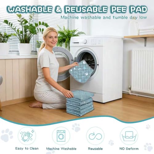 6 Packs Washable Guinea Pig Cage Liners with with Paw Print, Waterproof Guinea Pig Pee Pads Reusable Absorbent Bedding Anti Slip Mats for Small Animals Bunny Rabbit Hamster (Blue, 12 x 12in) - size: 12 x 12in / 6 Packs