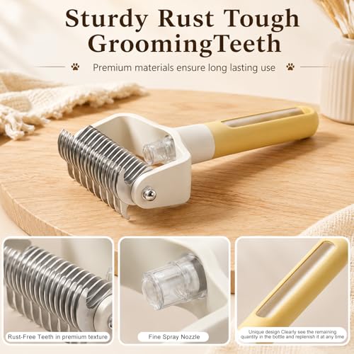 Dual-Sided Pet Grooming Comb,Double Sided Dematting Comb for Dogs & Cats, 2‑in‑1 Professional Pet Grooming Brush Deshedding Dog Brush with Spray Design (1PCS, Pink) - color: Pink