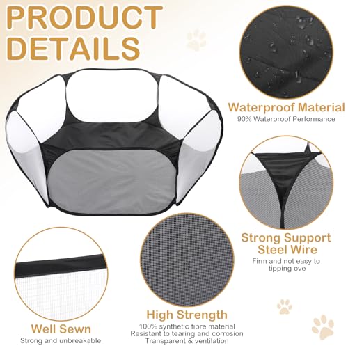 Hamster Playpen with Mat Small Animal Cage Tent Breathable Transparent Guinea Pig Playpen Waterproof Portable Yard Fence Mat Foldable Exercise Playpen Outdoor Indoor (Black,Star) - color: Black