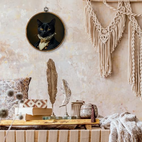 shiviody Vintage Black Cat Canvas Wall Art Decor, Retro Regal Gothic Animal Wall Decor, Dark Academia Cat Round Hanging Frame Prints Decorations for iving Room Bedroom Bathroom 10"x10" - color: Animals-19