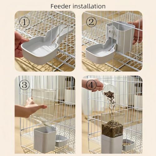 Automatic Rabbit Feeder and Water Dispenser Set,40oz Gravity Food Feeder&17oz Leak-Proof Water Bottle for Guinea Pigs,Hamsters,Chinchillas,Ferrets,Small Animals,Cage Mount Feeding Station white