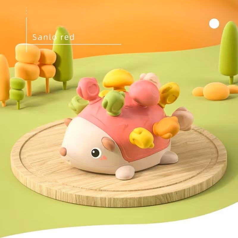 Montessori Hedgehog Toy with Colorful Mushroom Pegs, Fine Motor Skills Toy, Color Sorting & Educational Learning Toy for Toddlers Ages 18 Months+ - color: Pink