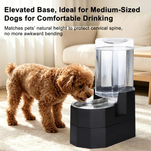 Sfozstra 7L Raised Dog Water Dispenser: Comfortable Drinking | Gravity Water Dispenser/Better Drinking Posture/Medium Dogs/304 Stainless Steel Bowl/Spill Resistant Base/Dishwasher Safe - color: Black, size: 7L Raised