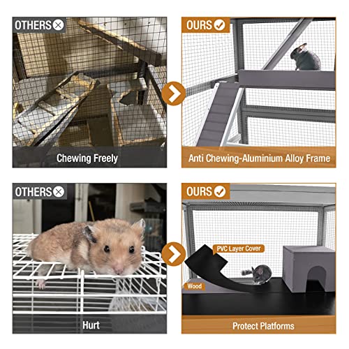 GUTINNEEN Ferret Cage Chinchilla House Large 4 Levels Rat Cage Perfect for Ferret,Chinchilla, Rat, Squirrel, Lizard and Other Small Animal,Upgrade Anti-Chewing (Grey)