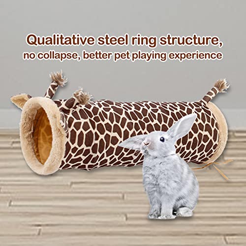 Bunny Guinea Pig Hideout Collapsible, Rat Ferret Tube Hideway, Small Animal Tunnel Toy Cage Accessories for Hedgehog Chinchillas Rabbit - color: Double pass tunnel-giraffe